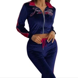 LOUNGE SET CROP VELOUR BLUE & RED Y2K STREETWEAR TRACKSET